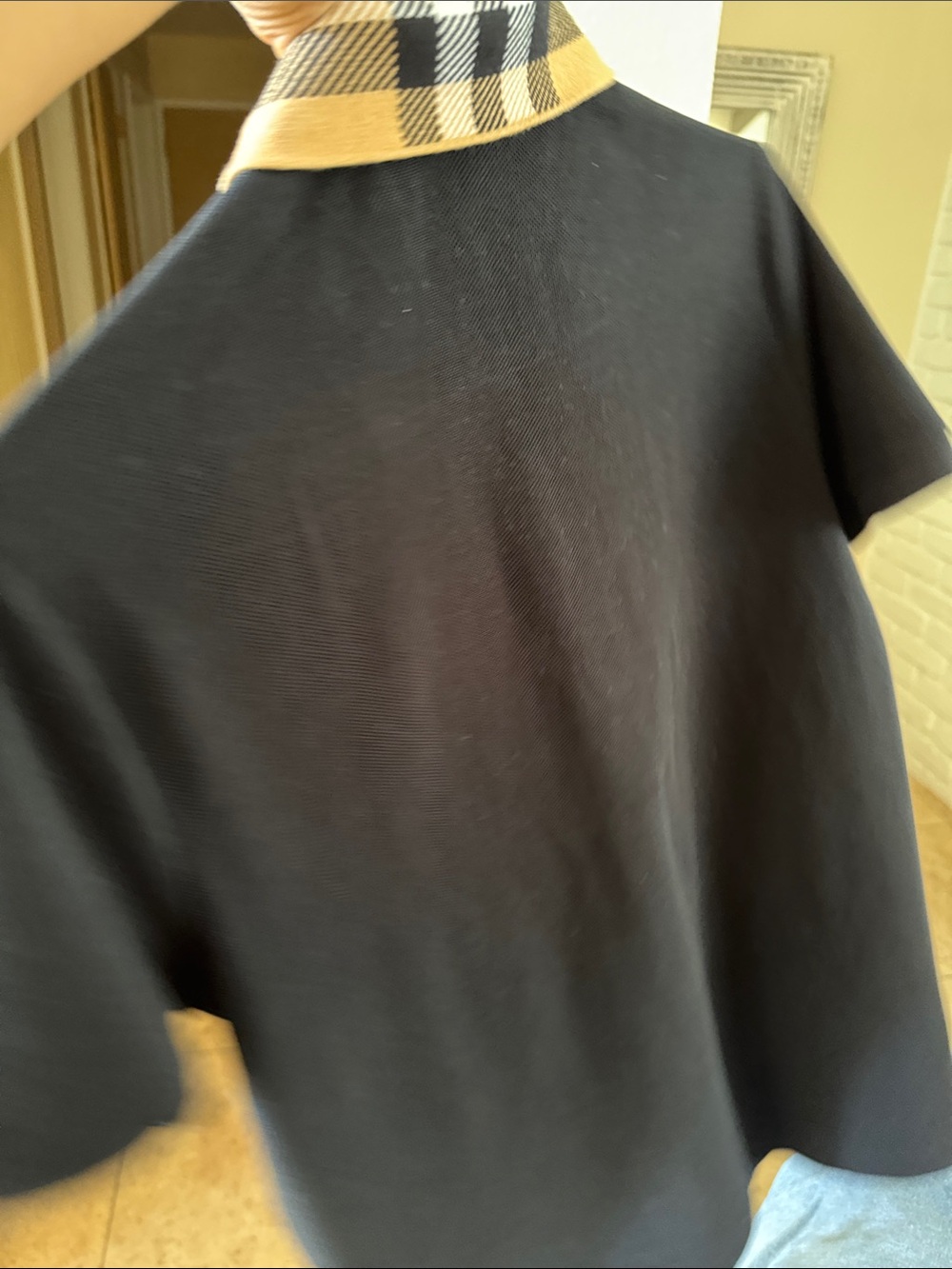 Burberry Black Polo with Signature Beige Check Collar - Picture 8 of 11